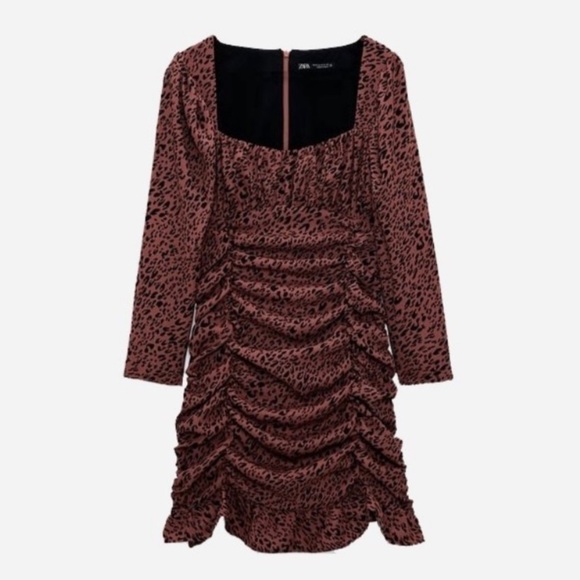 NWT Zara Pink & Black Leopard Printed Dress w/ Draping - Picture 1 of 9